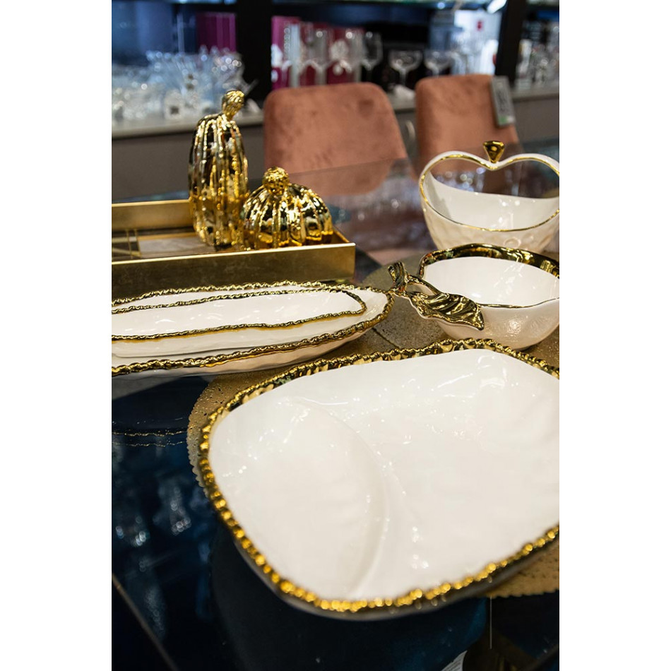 Decorative bowl Wioletta, white/gold, 29x24x6cm