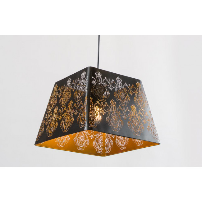 Pendant lamp Lavik, black/golden, E27 60W, H30-95cm, D60cm