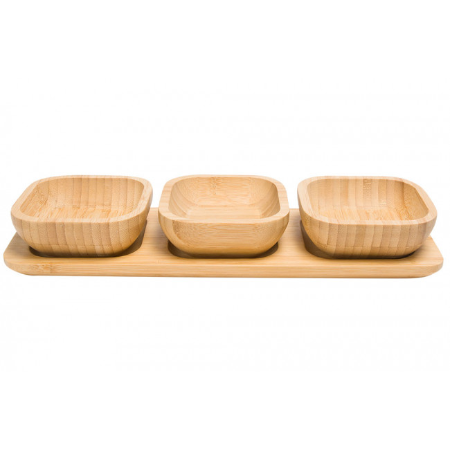 Bamboo plate with 3 bowls, 33x10.8x4.7cm