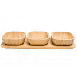 Bamboo plate with 3 bowls, 33x10.8x4.7cm