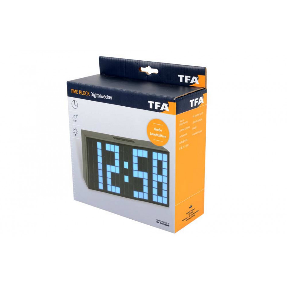 Digital alarm clock Time Block, h8.4x16x6cm