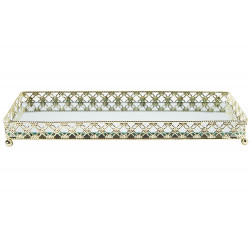 Tray with mirror, metal, gold colour, 30x10x4cm