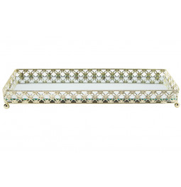 Tray with mirror, metal, gold colour, 30x10x4cm