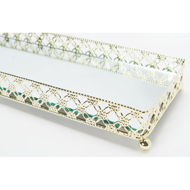 Tray with mirror, metal, gold colour, 30x10x4cm