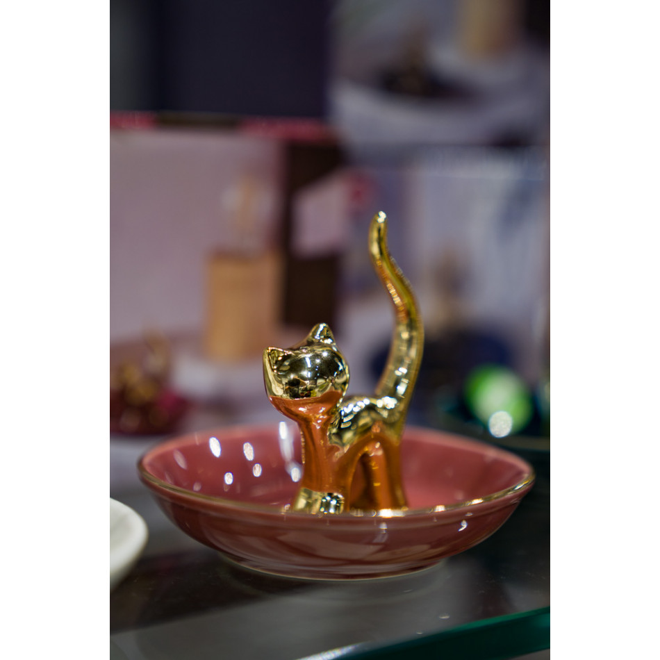 Žiedų laikiklis GATTO, auksinė sp., porcelianasn h9.5xD10.5cm