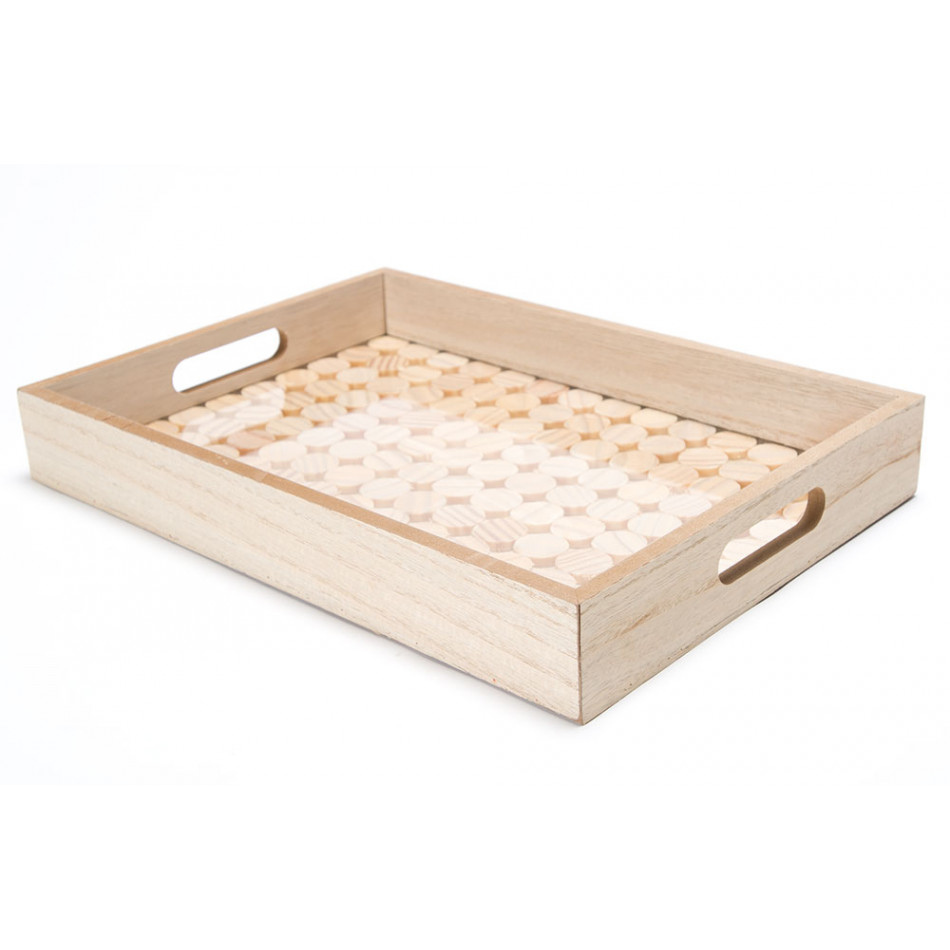 Tray, wood/glass, 35x25x5cm