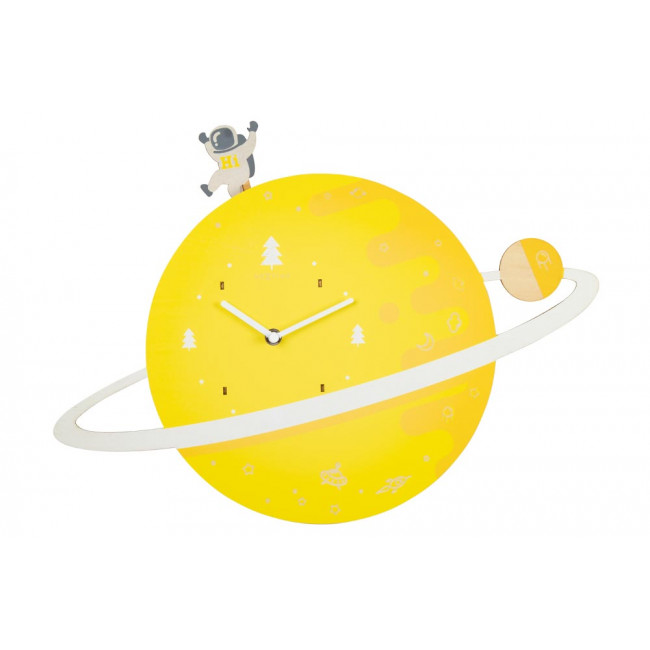 Wall clock Spaceman, wood, yellow, 33.0x45.5x4.9cm