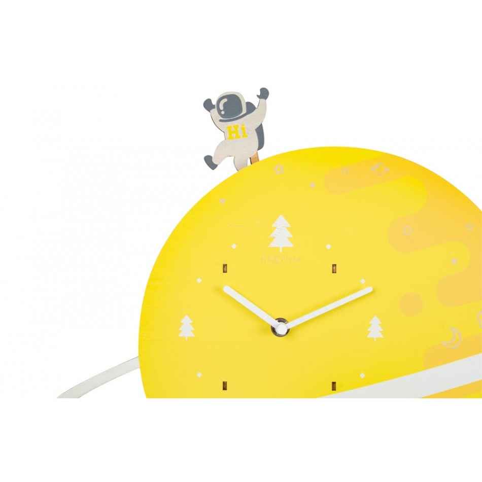 Wall clock Spaceman, wood, yellow, 33.0x45.5x4.9cm