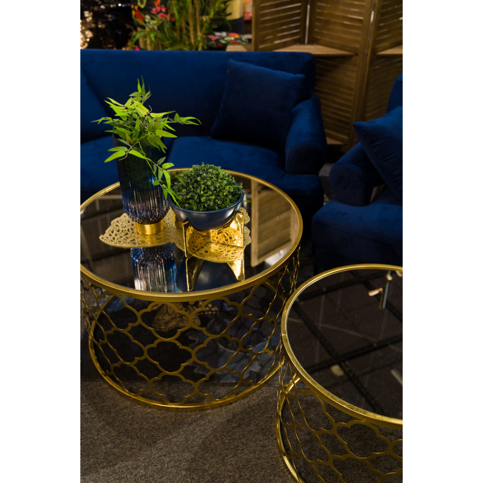 Metal table Berini L, mirror top, golden, D80x50cm