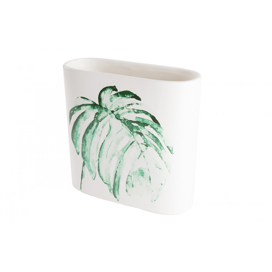 Vase "Blattwerk" white/green matt, ceramic,H.19,5cm