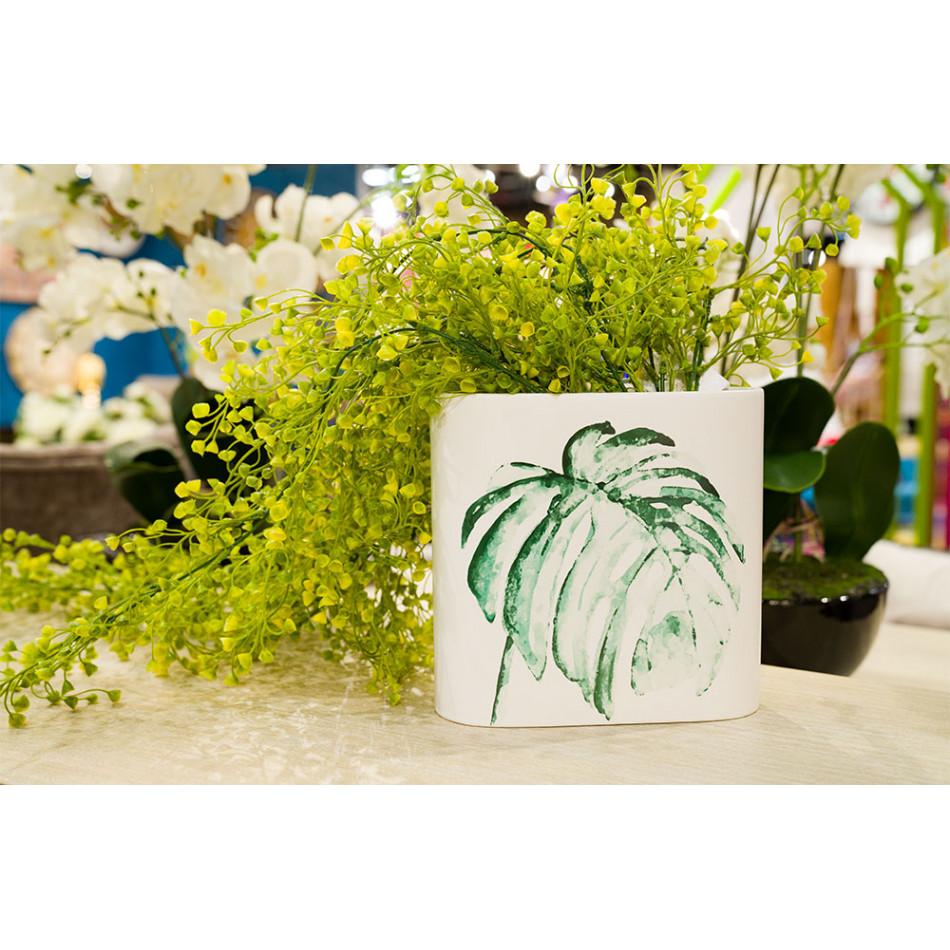 Vase "Blattwerk" white/green matt, ceramic,H.19,5cm