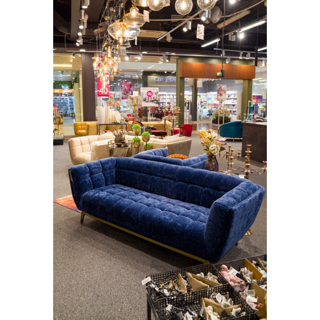 Диван Haris, 3-местный, синий, бархат, 218x89x74cm, высота сиденья 43cm