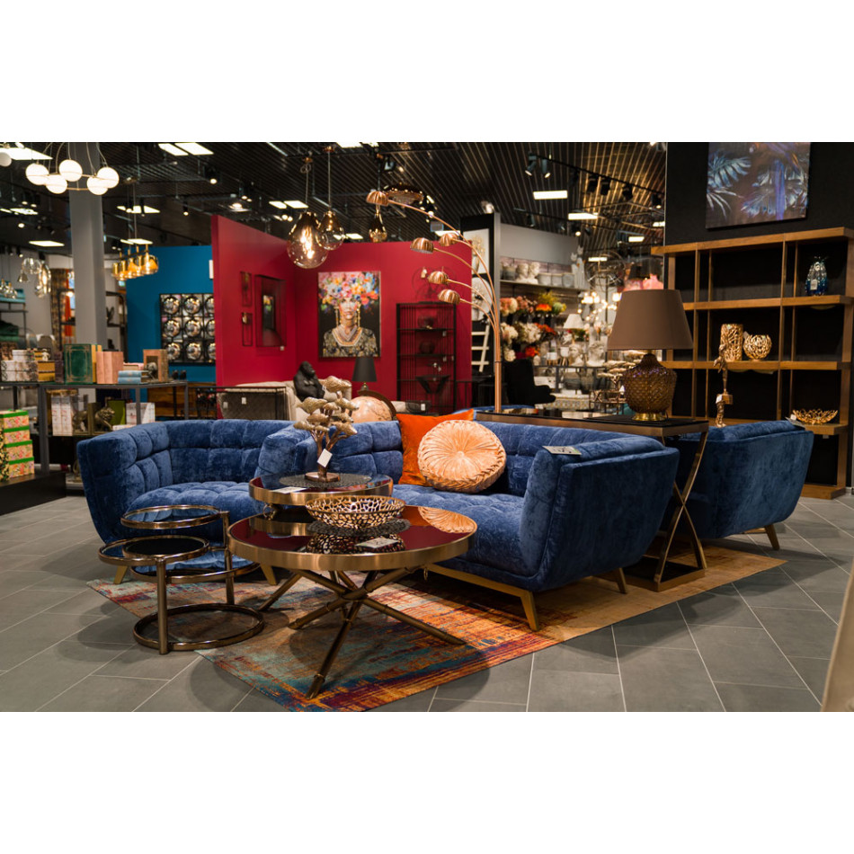 Диван Haris, 3-местный, синий, бархат, 218x89x74cm, высота сиденья 43cm