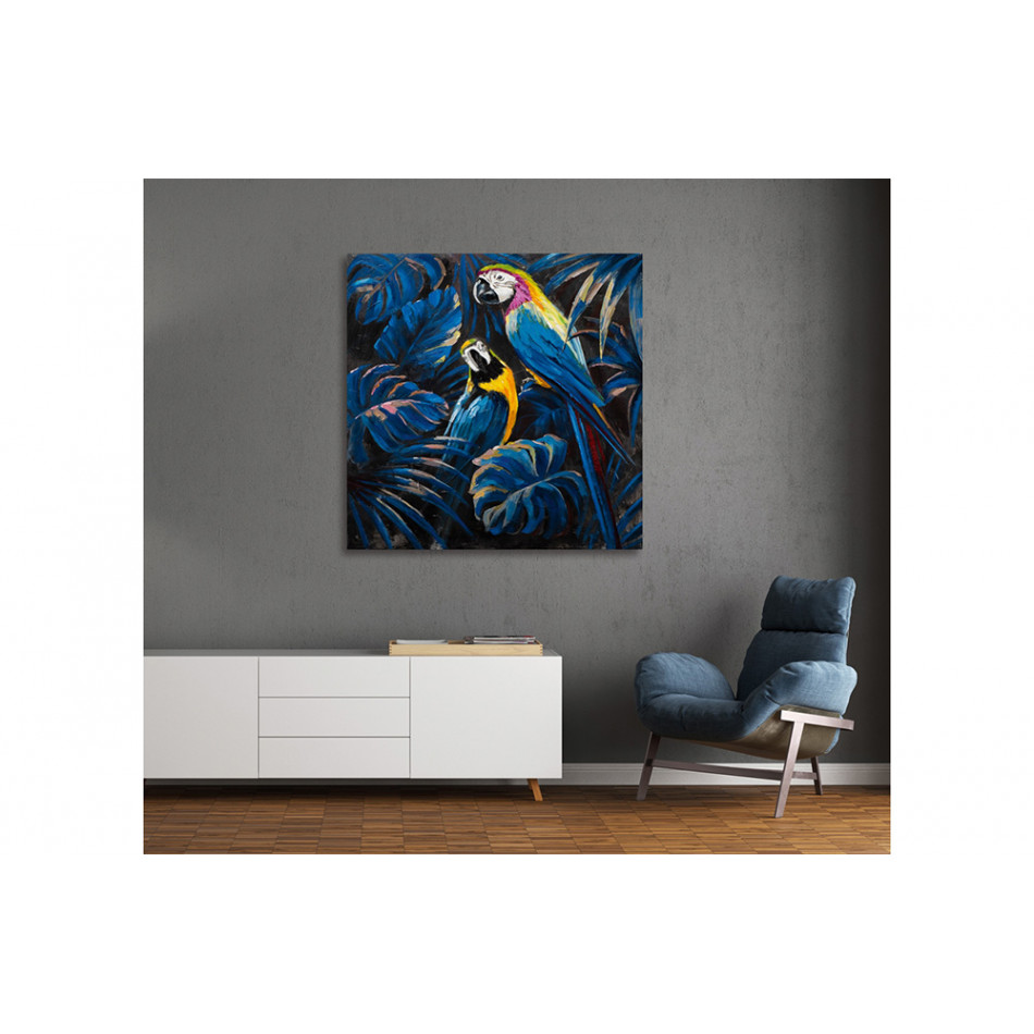Acrilic painting Two parrots, 100x100cm