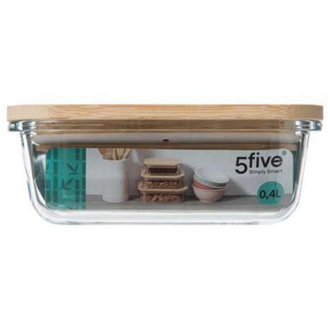 Glass box with bamboo lid, 0.38 l, 5.5x15x10.5cm