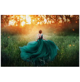 Wall Glass Art Lady in blue dress, 80x120x0.4cm