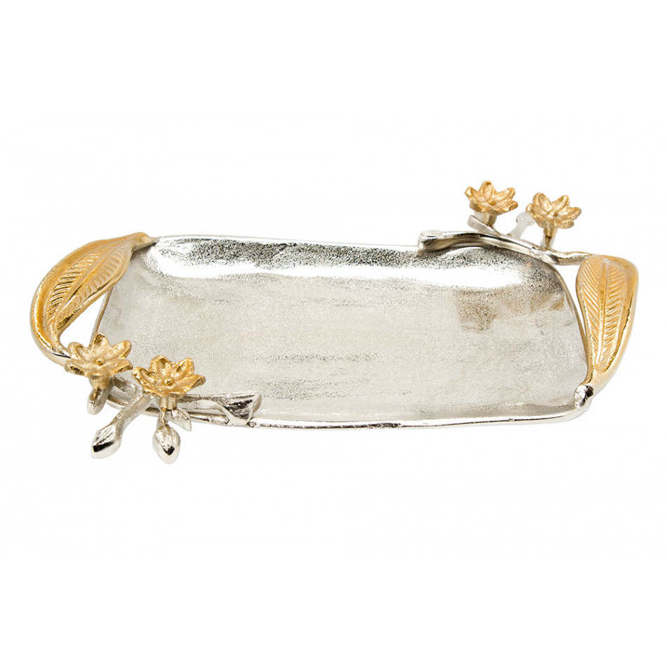 Decorative rectangular tray with metal handle, 35x19cm
