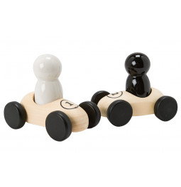 Salt  Pepper set Bolides, wood/ceramic,9.5x10.5x7.2cm