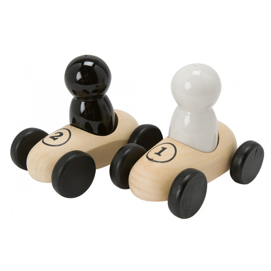 Salt  Pepper set Bolides, wood/ceramic,9.5x10.5x7.2cm