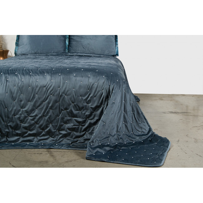 Bed cover Seaburg 16, blue, velvet, 260x280cm