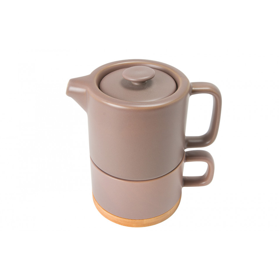 Teapot with cup, taupe, 400ml