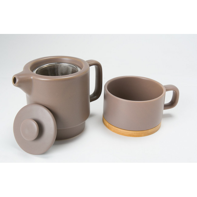 Teapot with cup, taupe, 400ml