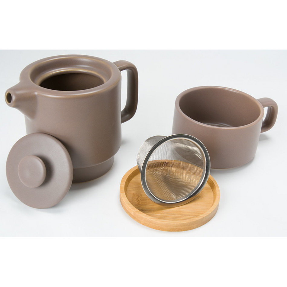 Teapot with cup, taupe, 400ml