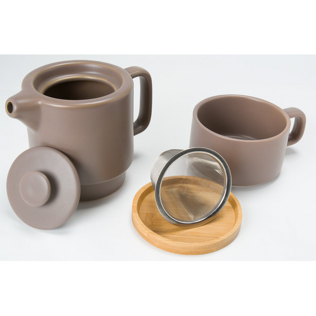 Teapot with cup, taupe, 400ml