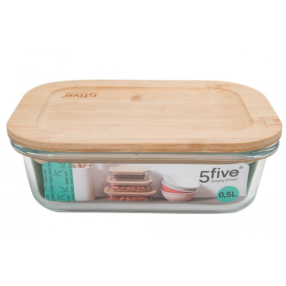 Glass box with bamboo lid, 1 l, 7x20x15cm
