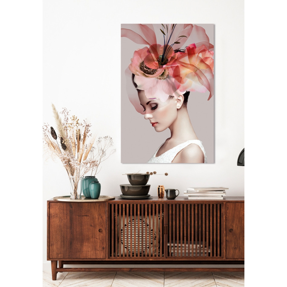 Glass picture Beauty with fantasy hat, 80x120cm