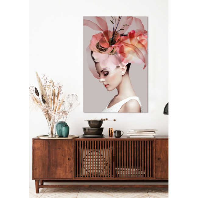 Glass picture Beauty with fantasy hat, 80x120cm