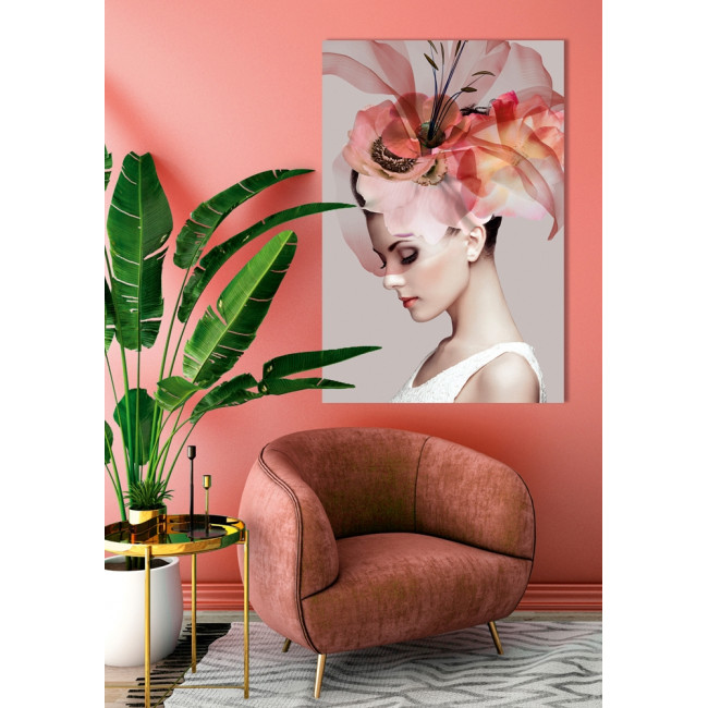 Glass picture Beauty with fantasy hat, 80x120cm