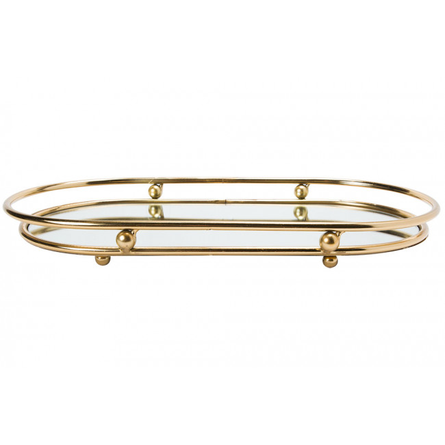 Tray with mirror Itaka L, metal, gold colour, 43x23x5cm 