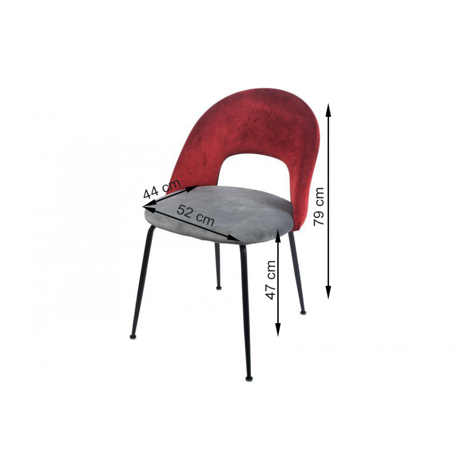 Dining chair Toby, grey/burgundy, H79x52x44cm, seat H47