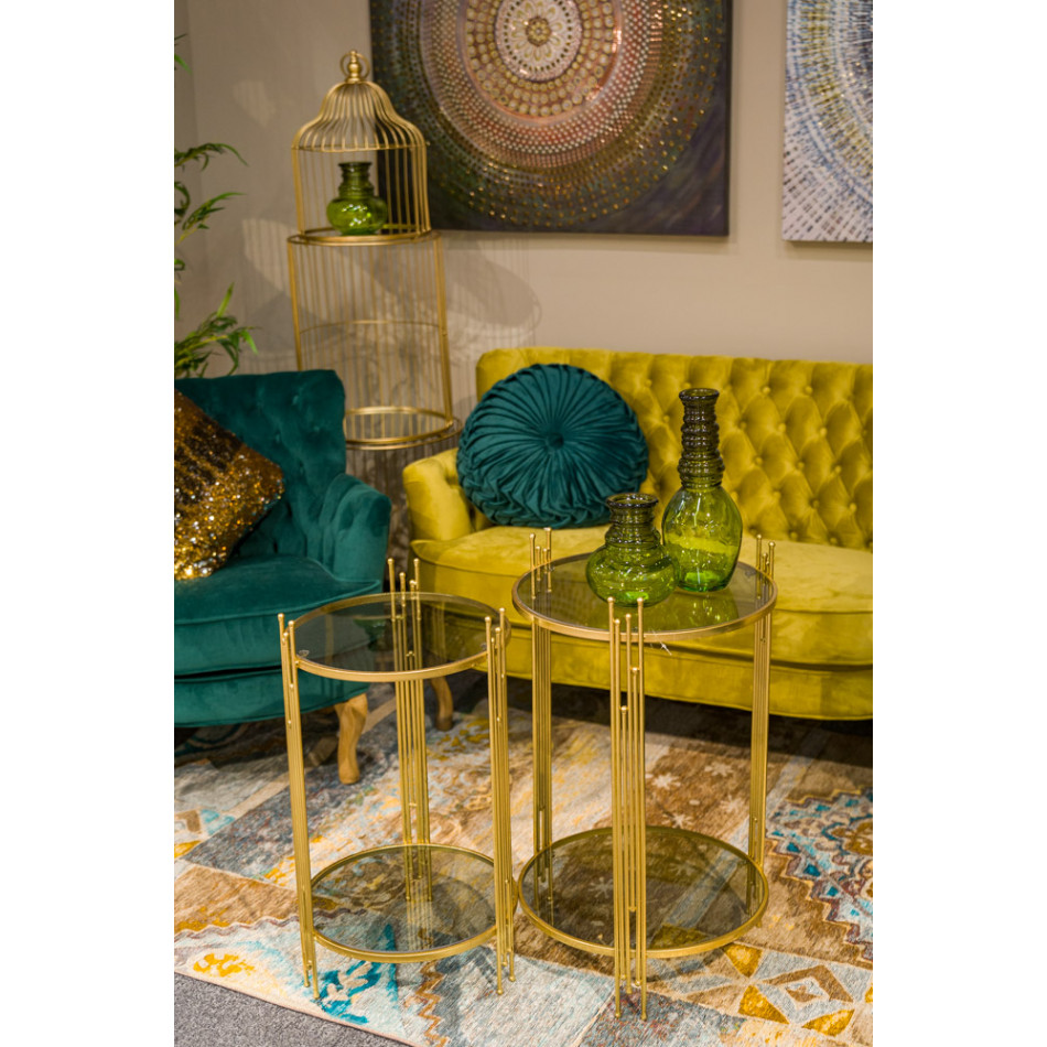 Metal table Bampton M, glass top, gold, H62cm D35cm