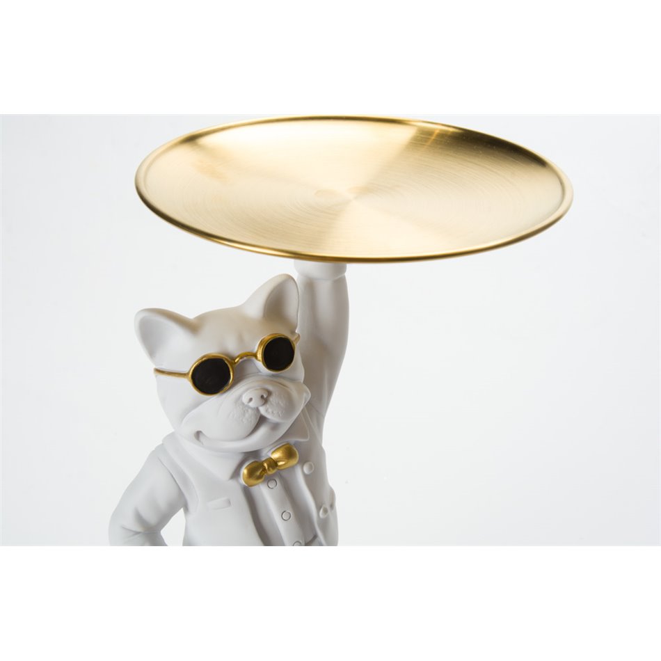 Decorative figure Cat with tray, white/golden, 20x17x27cm