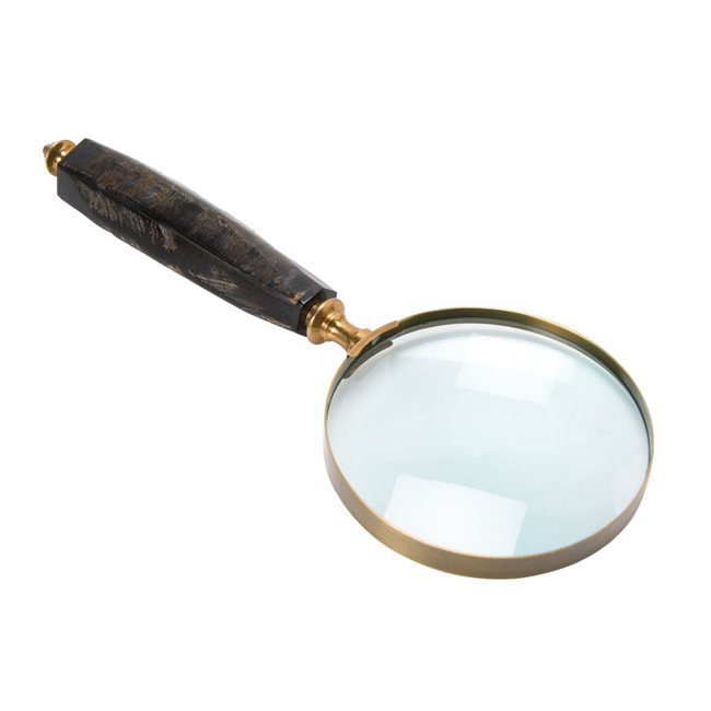 Aluminium 4 magnifier brass finish w/horn handle,27.5x10x3