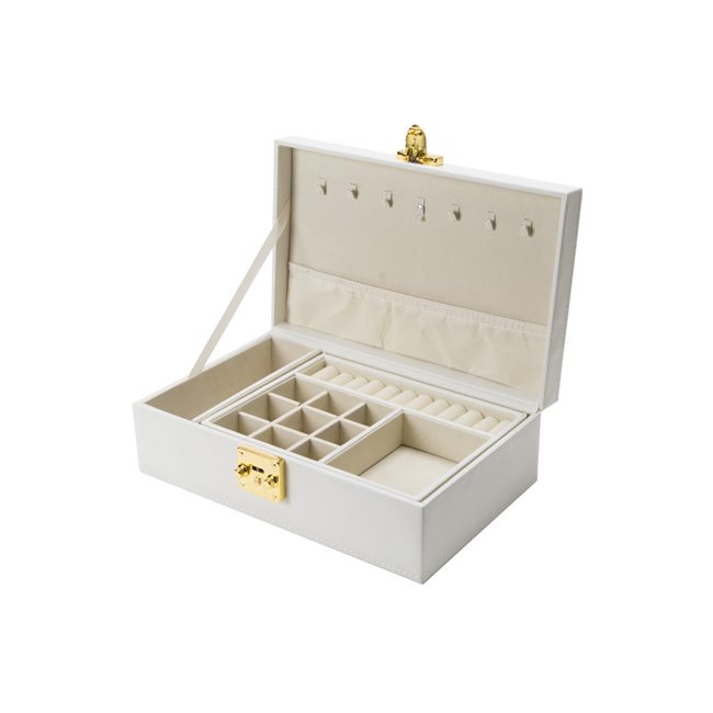 Jewellery box Hannja, beige PU/ beige velvet, H9x27x18cm