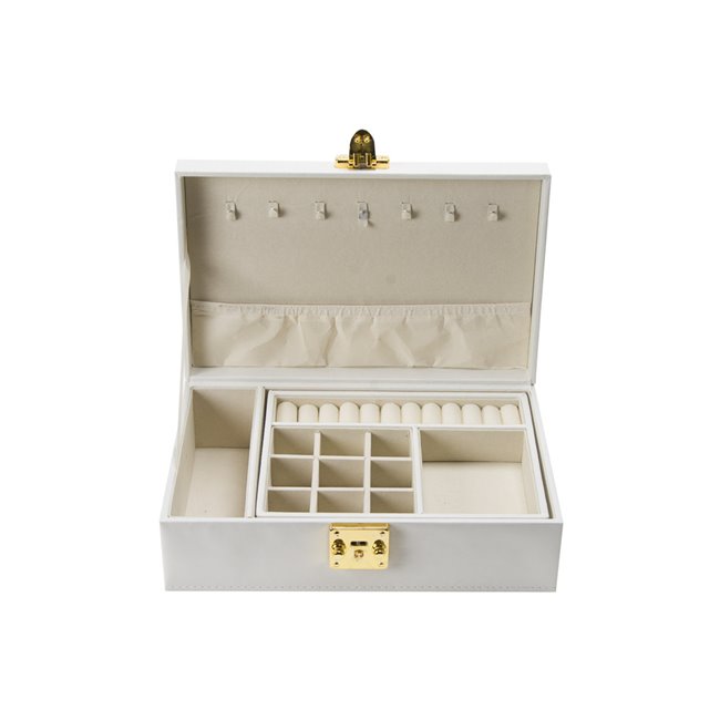 Juvelyrinių dirbinių dėžutė Hannja, smėlio sp. PU/smėlio sp. aksomas, H9x27x18cm
