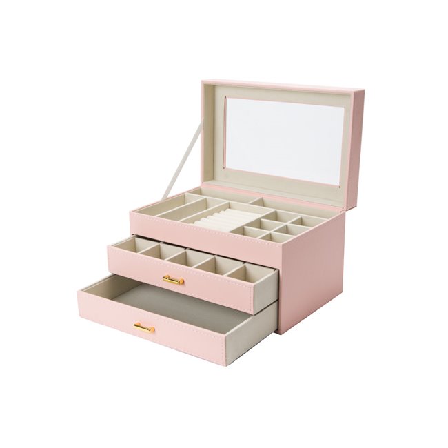 Jewellery box Harena, pink PU/ beige velvet, H17x28x18cm