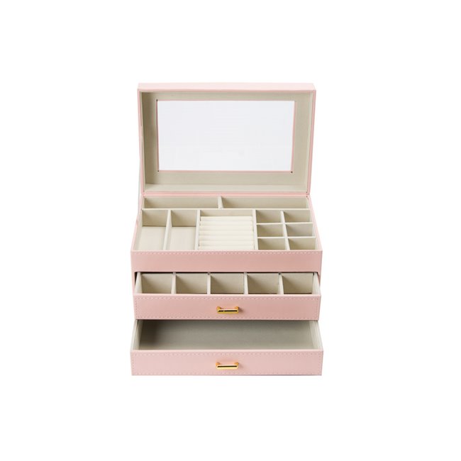 Jewellery box Harena, pink PU/ beige velvet, H17x28x18cm