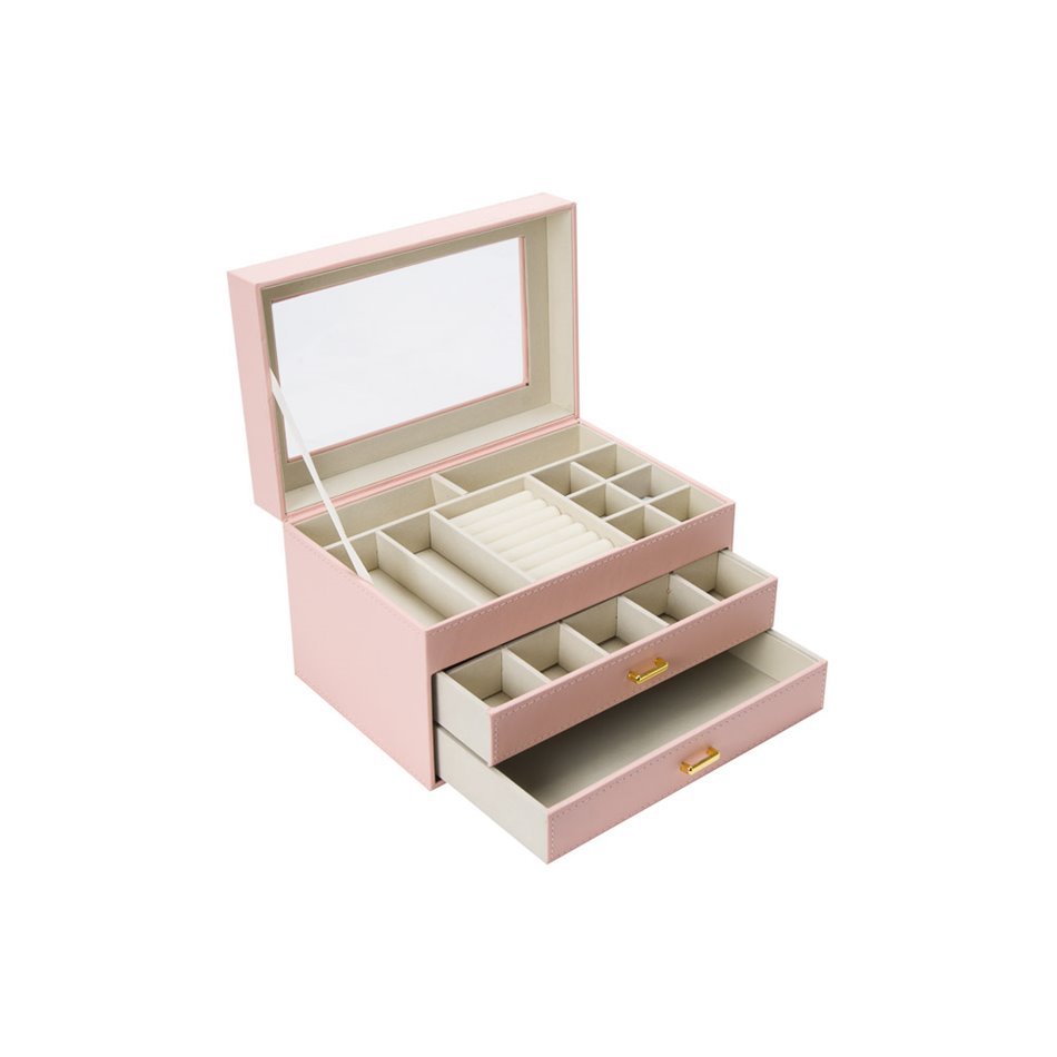 Jewellery box Harena, pink PU/ beige velvet, H17x28x18cm