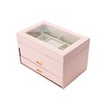 Jewellery box Harena, pink PU/ beige velvet, H17x28x18cm