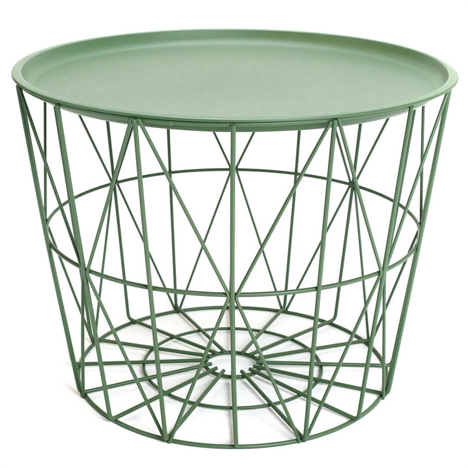 Side table Filaire, green, metal, H40xD52.5cm