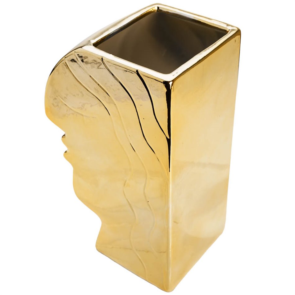 Ceramic vase Face, golden, 26x16x11cm