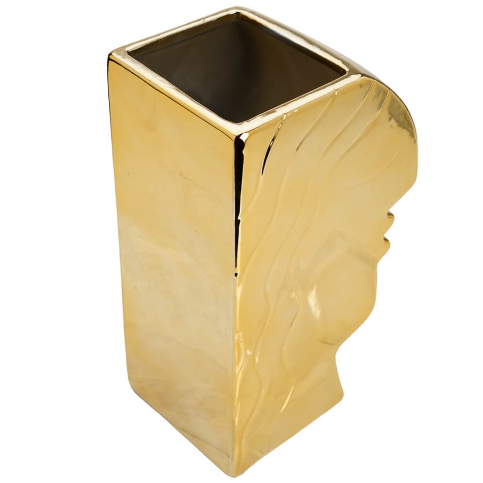 Ceramic vase Face, golden, 26x16x11cm