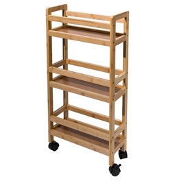 Shelf Narrow wheels troley, bamboo, H74.5x36x15cm