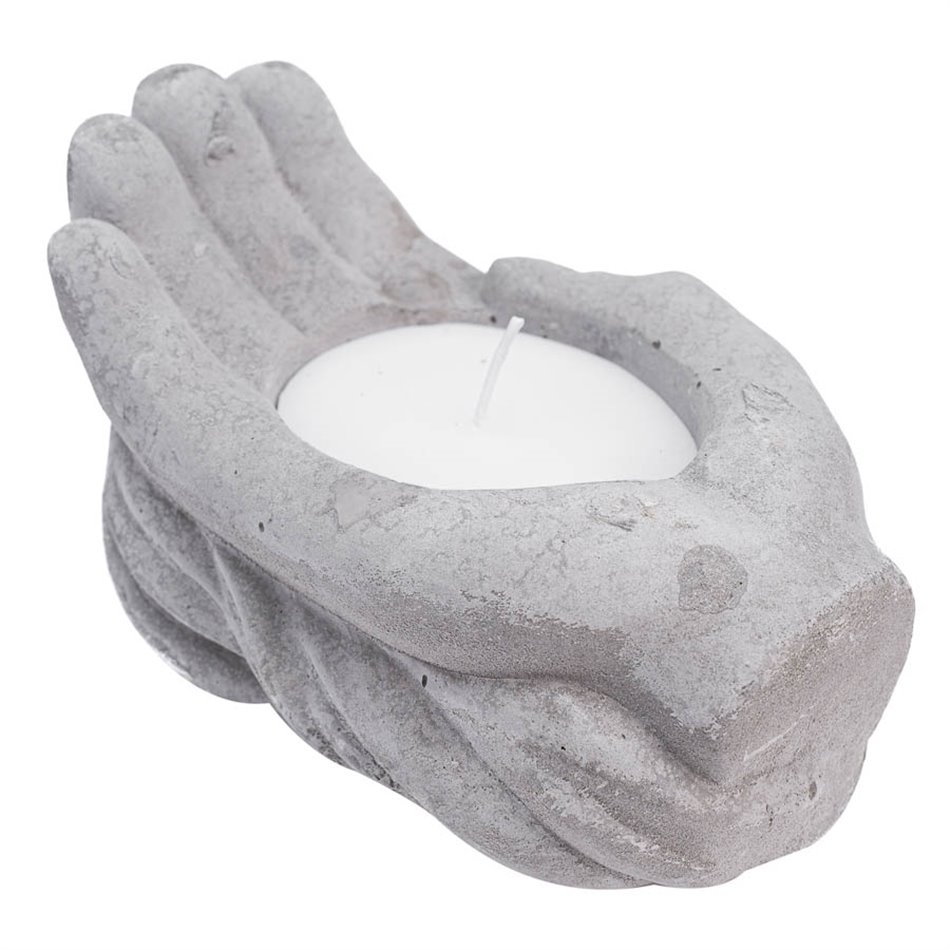 Candlestick Hand with candle, gray,H9x15x9.5cm, 105g