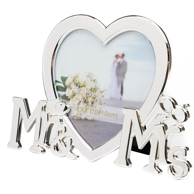 Photo frame Wedding, 10x10cm, metal, silver, H12x18cm