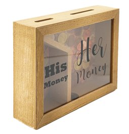 Saving box His and Her money, wooden, 20x15cm